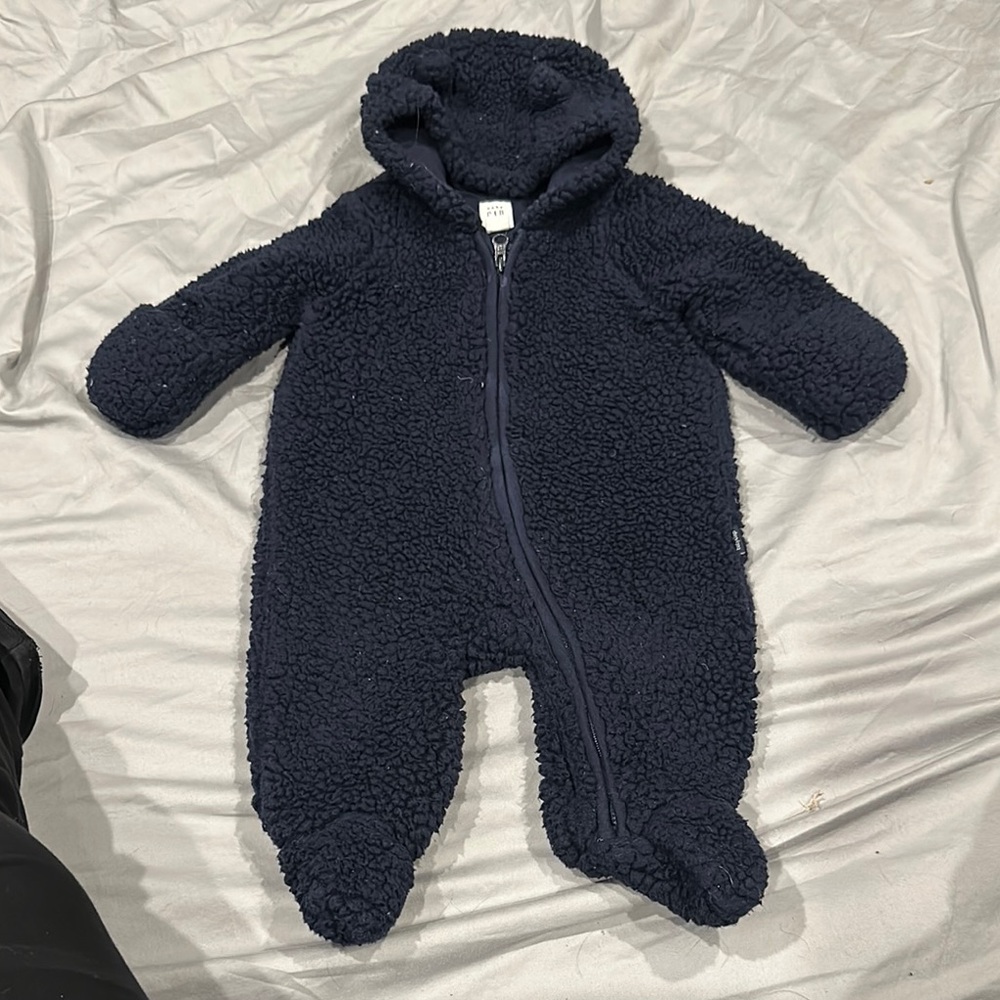 GAP Blue Footies One Piece with Enclosed Mittens